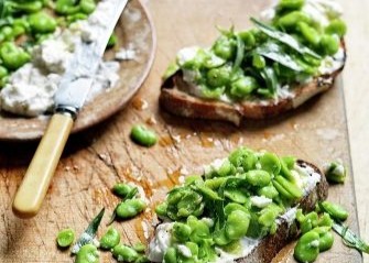 Jamie Oliver’s pea & broad bean bruschetta with pecorino